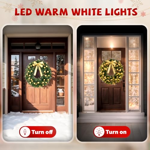 48 Inch Pre-lit Artificial Christmas Wreath with 150 LED Lights and 450 PVC Branch Tips L7424