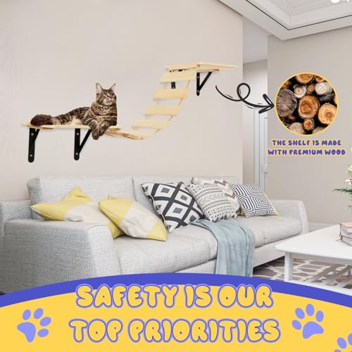 Set of 5 Cat Wall Shelves with 2 Cat Food Bowls, 1 Bridge Ladder & 3 Cat Wall Steps K53653