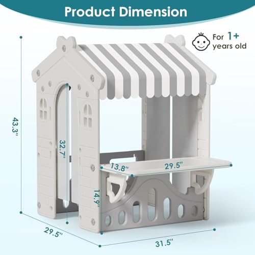 Kids Playhouse with Pretend Play Kitchen Toys Set Beige Gray W4912