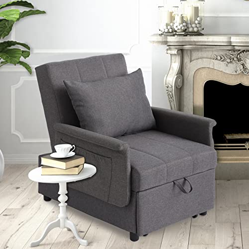 Black 3 in 1 Pull Out Sleeper Sofa Chair with Pillow M667