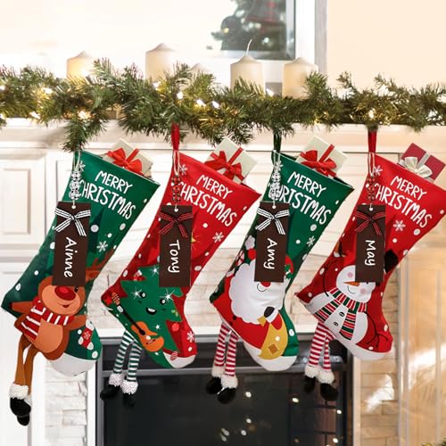 4 Pack Christmas Stockings with Name Tags, 18" Large Non-Woven Xmas Stocking R920445