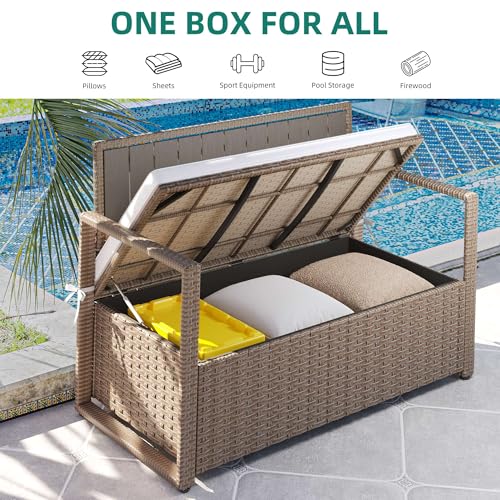 Black Beige 90 Gallon Outdoor Wicker Storage Bench with Cushion D280508
