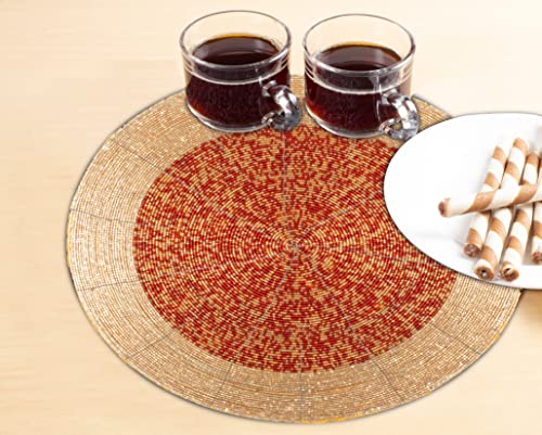 Gold 13 Inch Round Set of 4 Beaded Placemats O456378