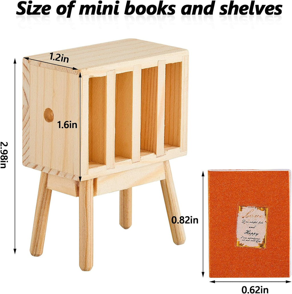13 Pieces 1:12 Scale Miniature Dollhouse Books with Wooden Rack Bookshelf N173891