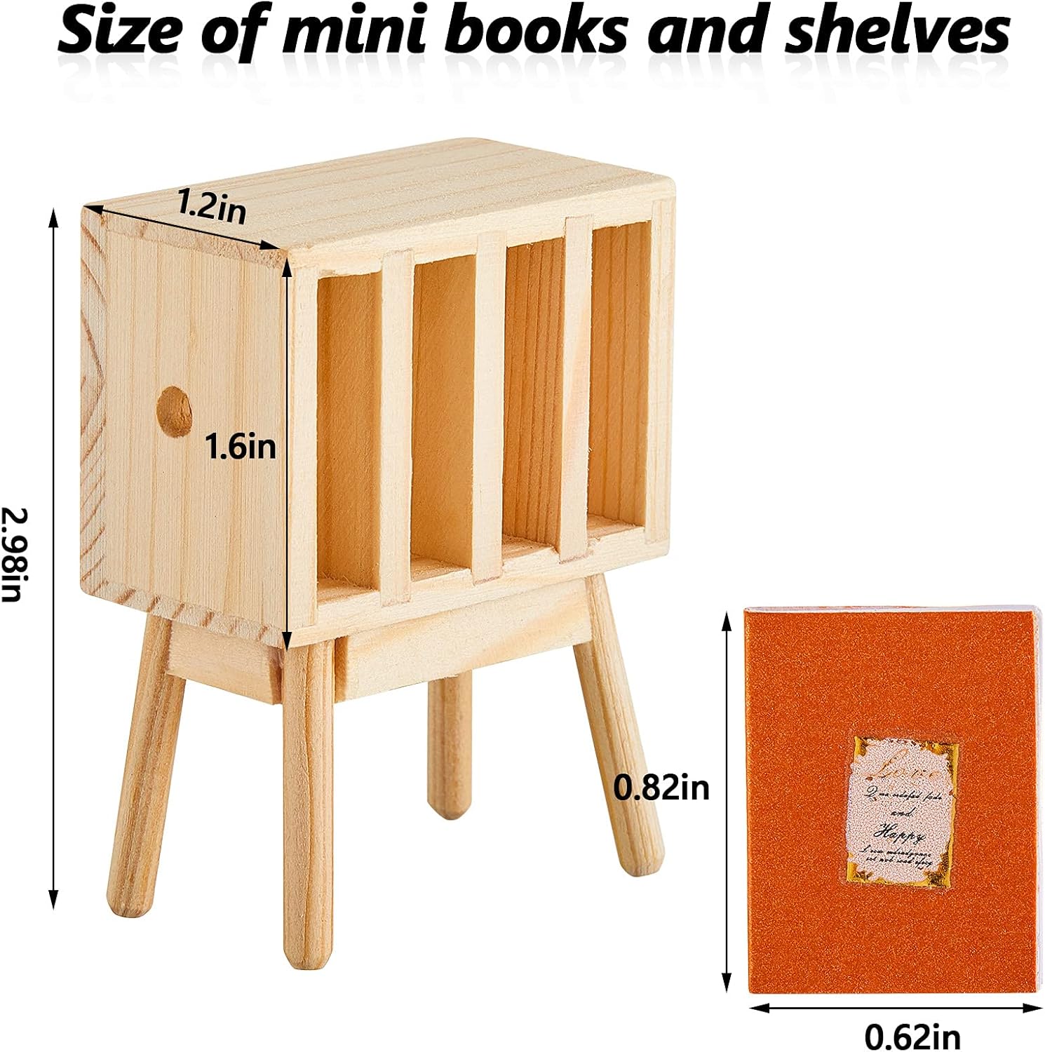 13 Pieces 1:12 Scale Miniature Dollhouse Books with Wooden Rack Bookshelf N173891