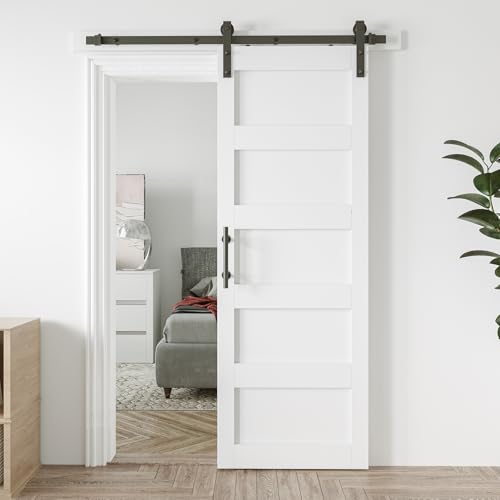 White 5 Panel Sliding Barn Door with 6ft Hardware Kit D306596