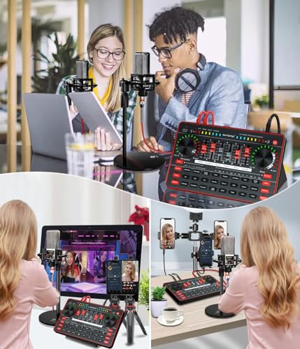 Podcast Microphone Bundle with Audio Mixer, 3.5mm Condenser Microphone, Soundboard with Voice Changer G71996