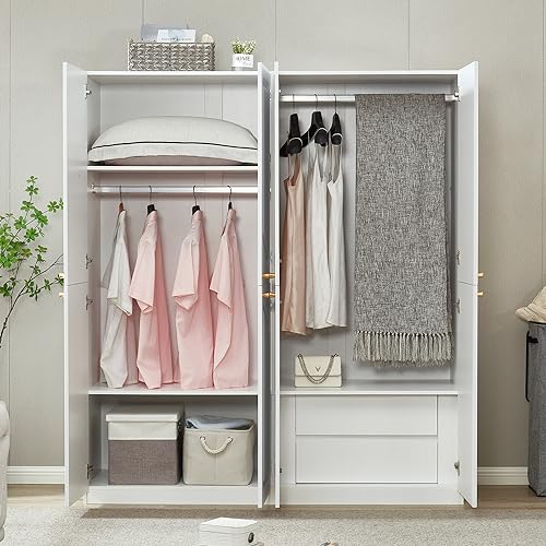 White 4 Door 2 Drawers Wooden Armoire Wardrobe Cabinet E903