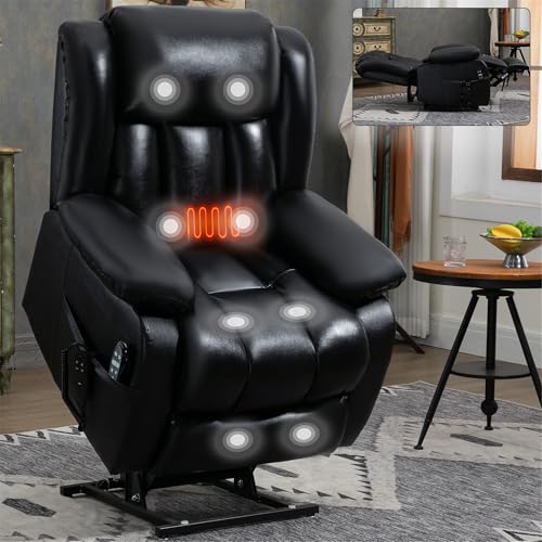 Electric Power Lift Recliner Chair with Genuine Leather Upholstery (Black) S3605