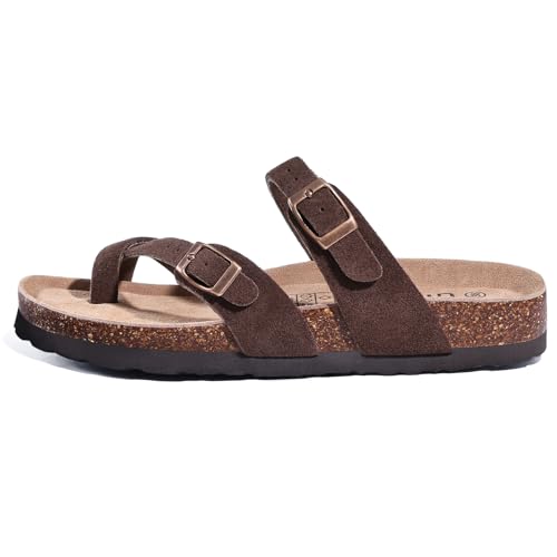 Women's Genuine Suede Cork Footbed Sandals with Adjustable Buckle B804
