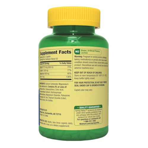 Calcium, Magnesium & Zinc Plus Vitamin D3 Coated Caplets, 250 Count + Weekly Pillbox E855