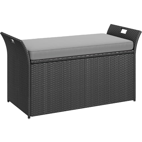 Black Beige 90 Gallon Outdoor Wicker Storage Bench with Cushion D280508