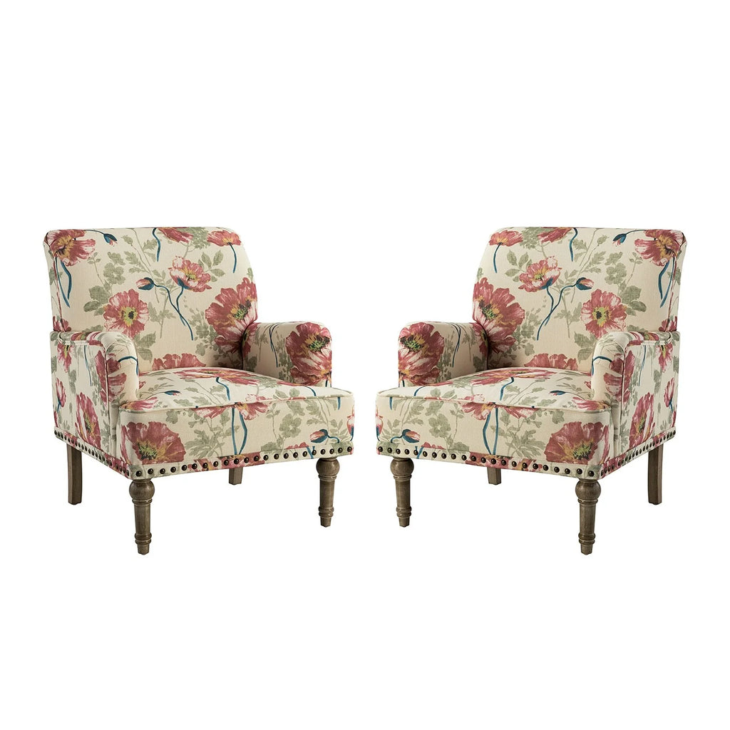 Set of 2 Floral Fabric Upholstered Accent Armchair with Nailhead Trim X751967