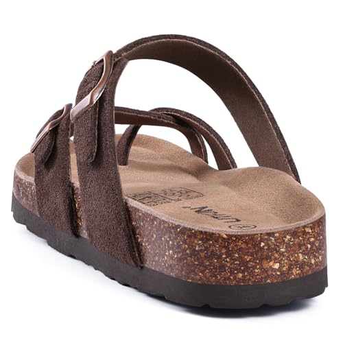 Women's Genuine Suede Cork Footbed Sandals with Adjustable Buckle B804