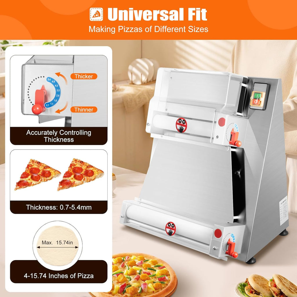 Commercial Electric Pizza Dough Sheeter, 15 Inch, 370W, Thickness 0.7-5.4mm F6593