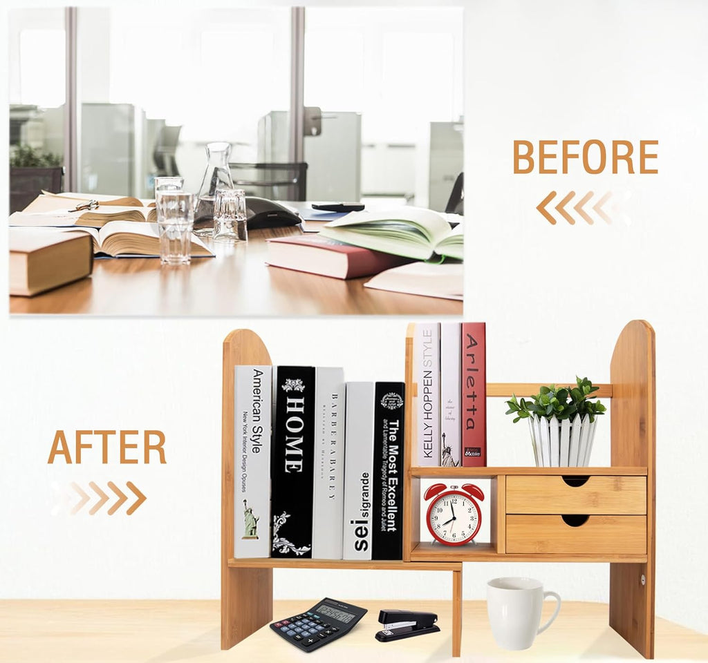 Bamboo Desktop Bookshelf Organizer J987
