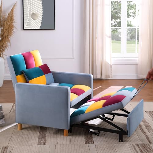 3-in-1 Convertible Chair Bed, 31.5 Inch Pull Out Sofa Bed with Adjustable Backrest, Solid Wood Feet H486