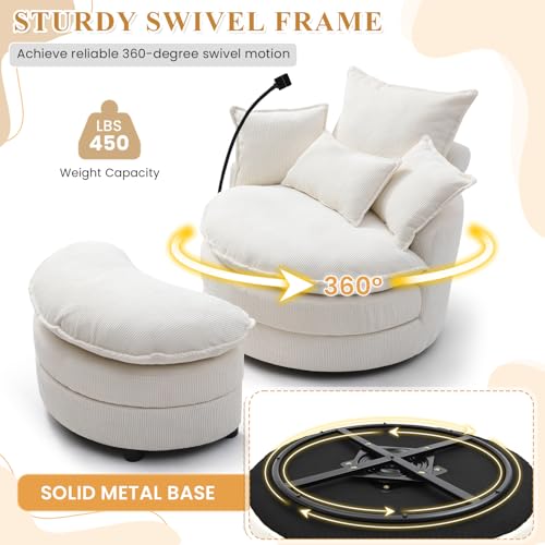 Beige Corduroy Oversized Swivel Accent Sofa Chair with Storage Ottoman K635103