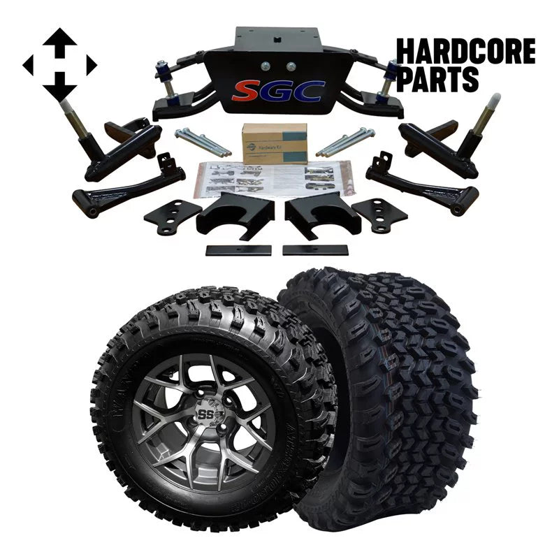 6” Heavy Duty Double A-Arm Suspension Lift Kit for Club Car DS Golf Cart with 12" Machined/Gunmetal Wheels and 23"x10.5"-12" All-Terrain Tires W143