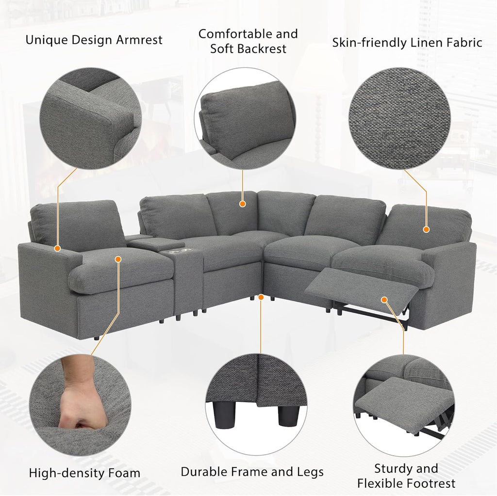 104'' L-shaped Power Recliner Sofa Couch with Storage Box, Cup Holders, USB Ports, Dark Grey Q10858