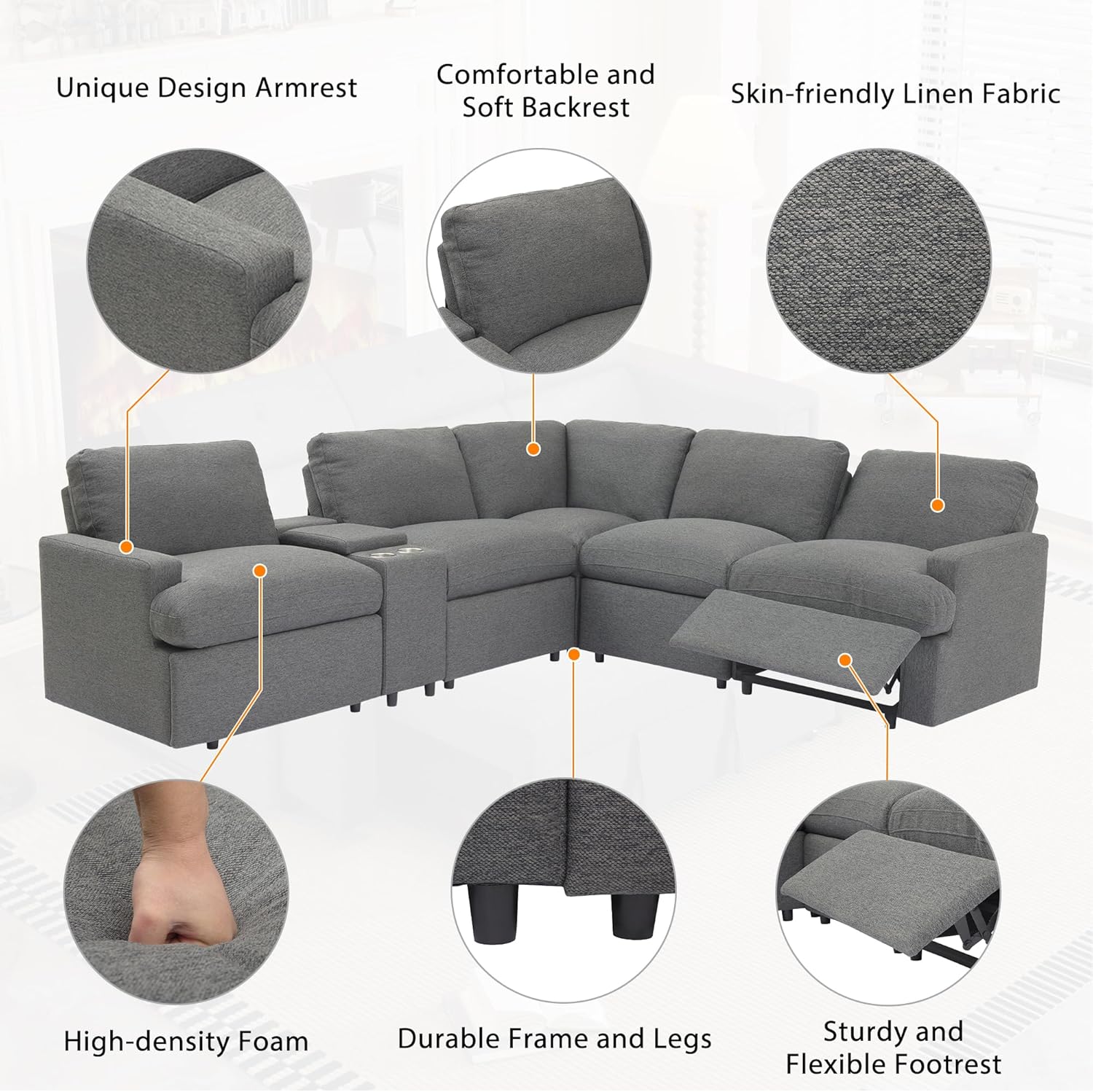 104'' L-shaped Power Recliner Sofa Couch with Storage Box, Cup Holders, USB Ports, Dark Grey Q10858