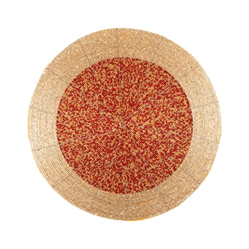 Gold 13 Inch Round Set of 4 Beaded Placemats O456378