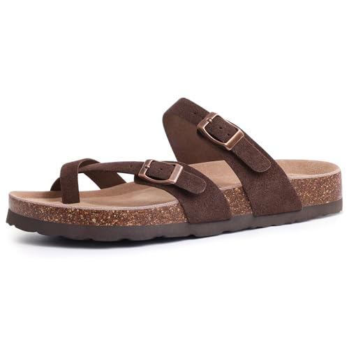 Women's Genuine Suede Cork Footbed Sandals with Adjustable Buckle B804