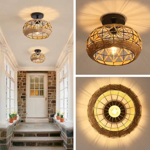 13" Flush Mount Natural Capiz Shell Ceiling Light 3 Light Mini Chandelier Gold Crystal Y544