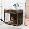 Grey 31.7" L×23.2" W×33" H Wooden Dog Crate with 2 Drawers D442