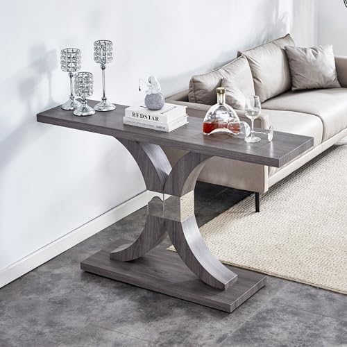 55 inch Gray Console Table with Geometric Base F75216