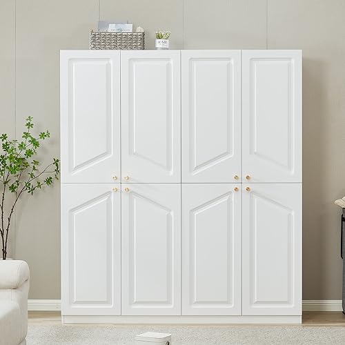 White 4 Door 2 Drawers Wooden Armoire Wardrobe Cabinet E903