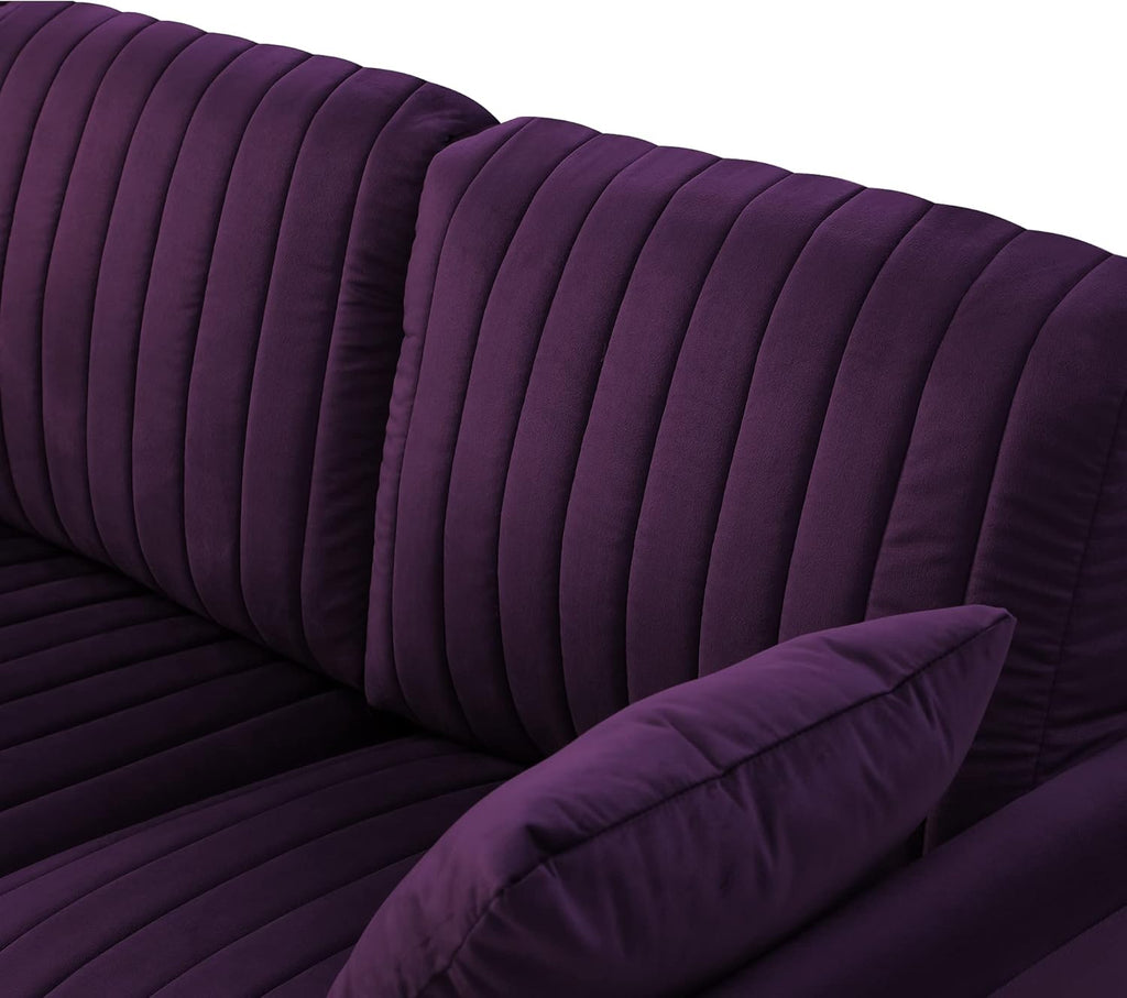 Purple Velvet Round Arm Loveseat Sofa with 2 Throw Pillows Y4063