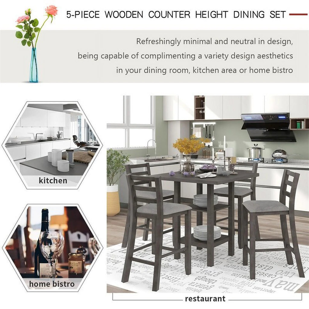 Espresso Square Dining Table Set of 4 with 4 Upholstered Chairs P538