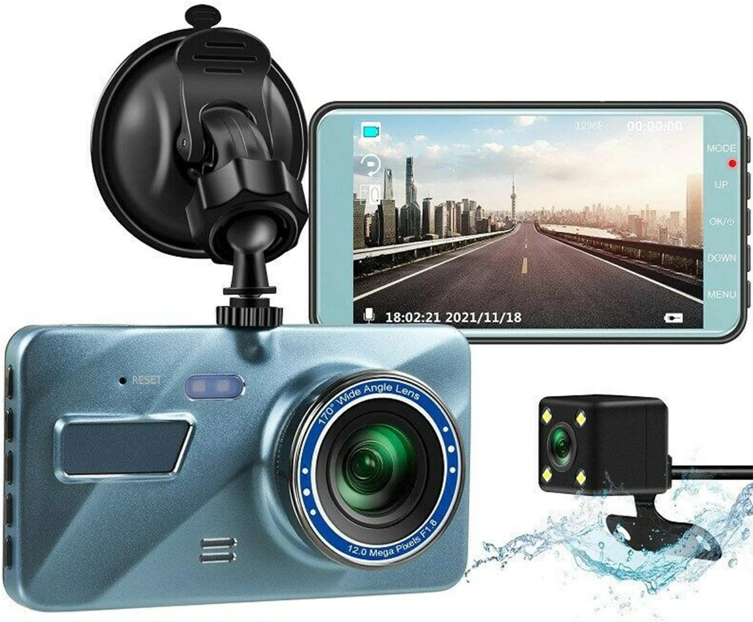 720P HD Dual Dash Cam with Night Vision and 4 inch LCD Display V3393