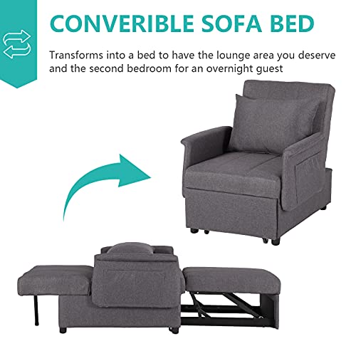 Black 3 in 1 Pull Out Sleeper Sofa Chair with Pillow M667