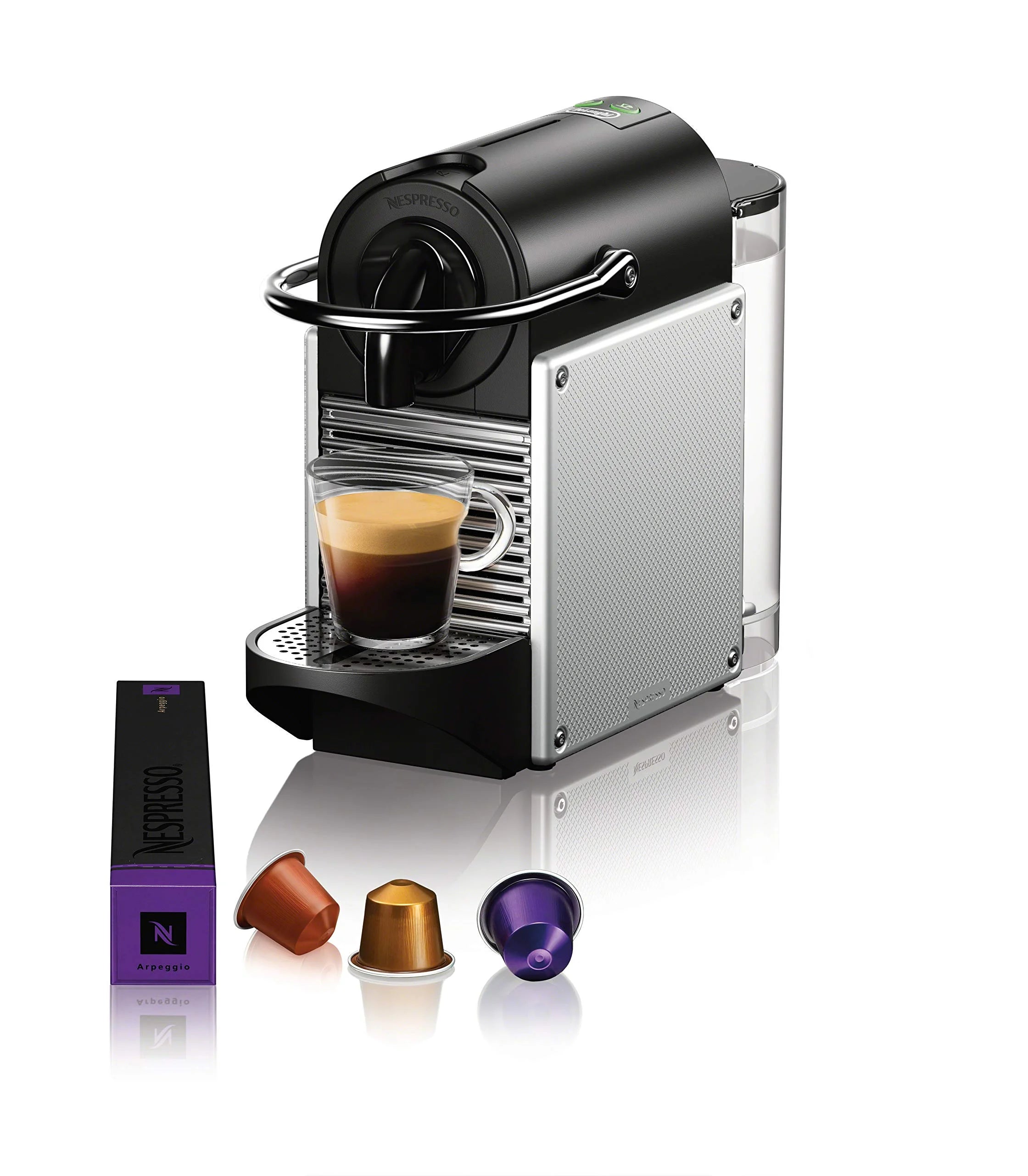 Single-Serve Espresso Machine with Aluminum Water Tank and Black Milk Frother J564199