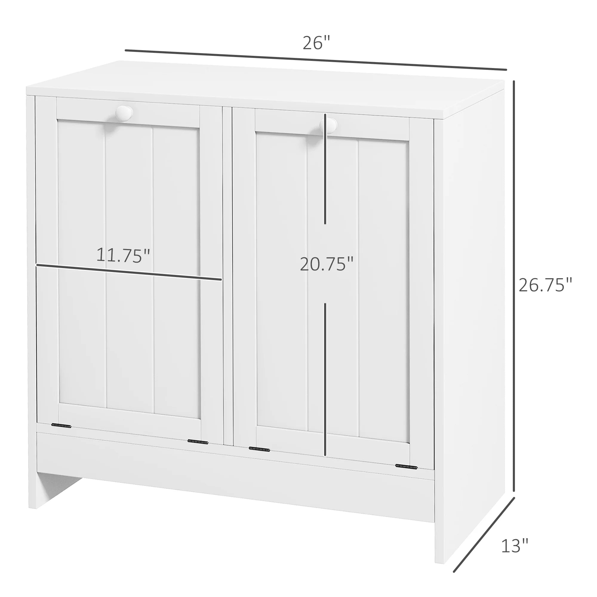 White Tilt-out Laundry Storage Cabinet with 2 Hamper Compartments H6402