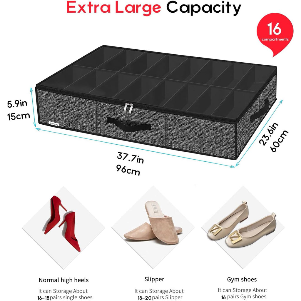 Black Linen-like Underbed Shoe Storage Organizer Q908502