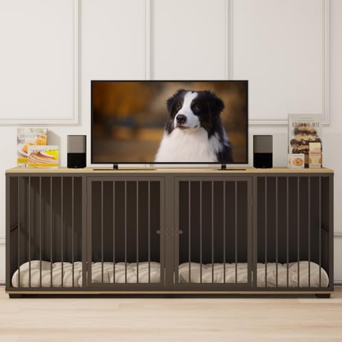 71.6'' Metal Steel Frame Double Dog Kennel with 2 Rooms and Removable Divider Black I111091