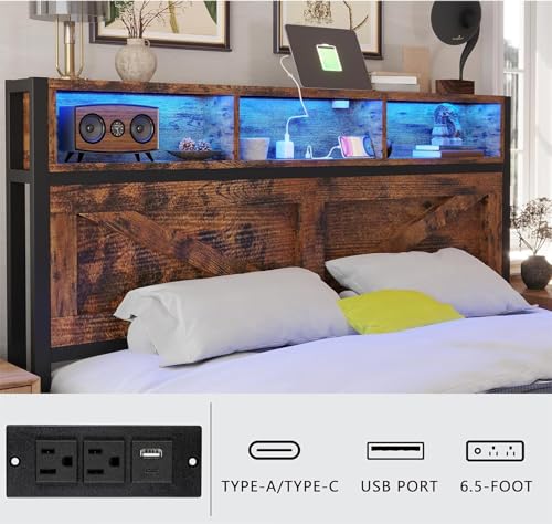 Rustic Brown Full Bed Frame with Bookcase Headboard and Storage Drawers G373360