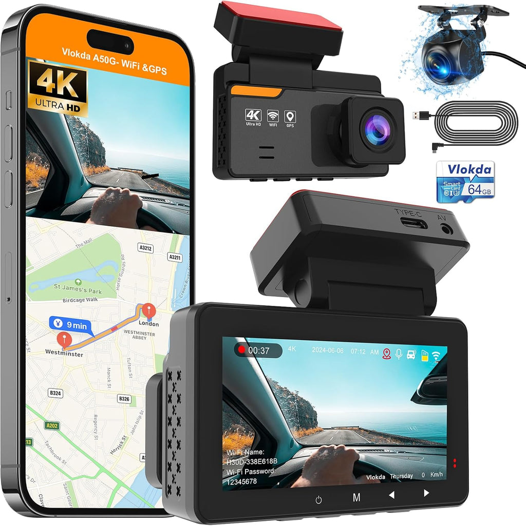 4K Dash Cam Front and Rear with WiFi & GPS D129812