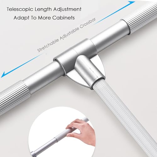 Pull Down Closet Rod Organizer Storage Rack Lift Buffer Extendable Adjustable Width Space Saving Wardrobe Hanger Silver D140438