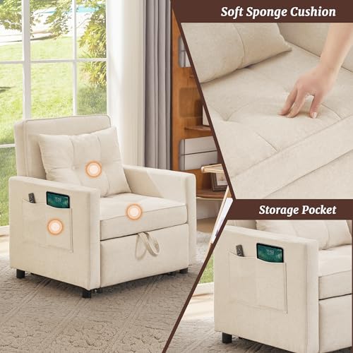 3 in 1 Convertible Sleeper Chair Bed with 2 Pillows and Backrest C239549