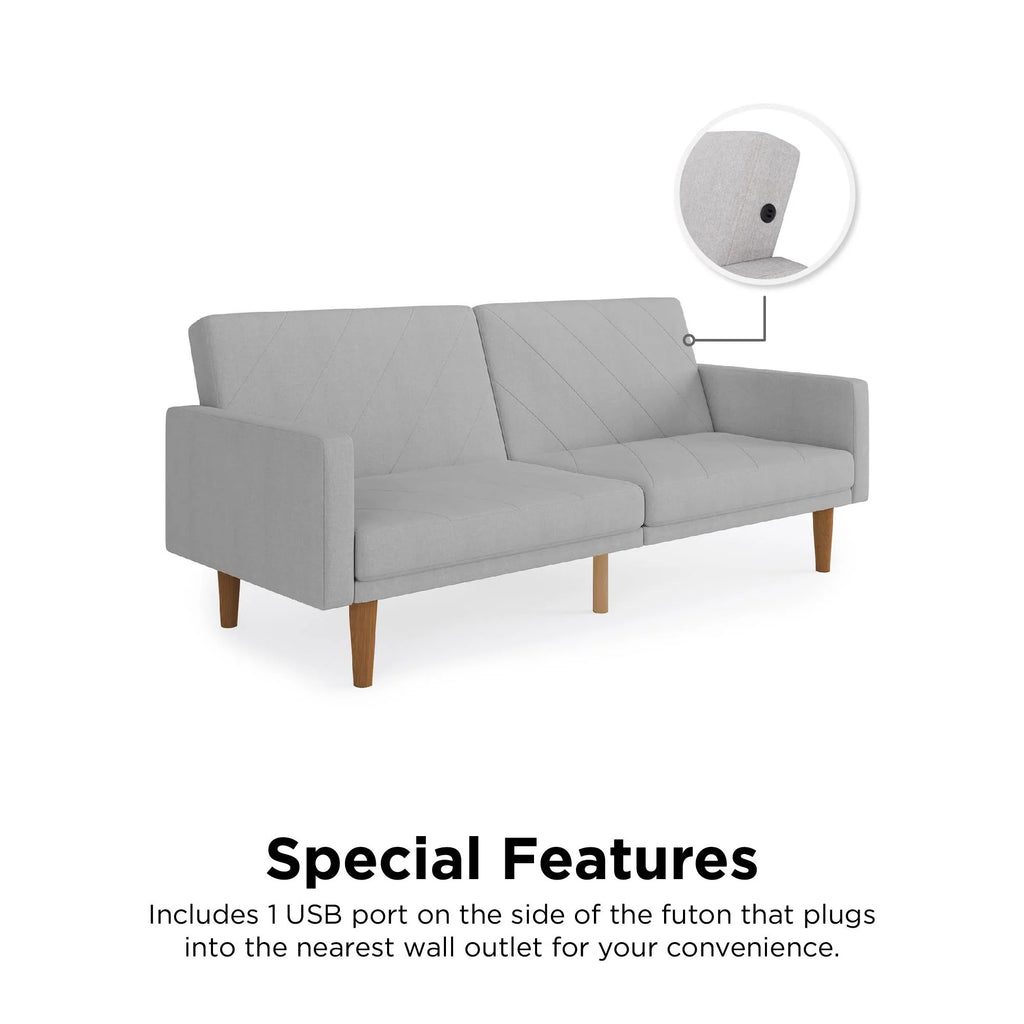 Light Gray Linen Convertible Sofa Bed with USB Port M50961