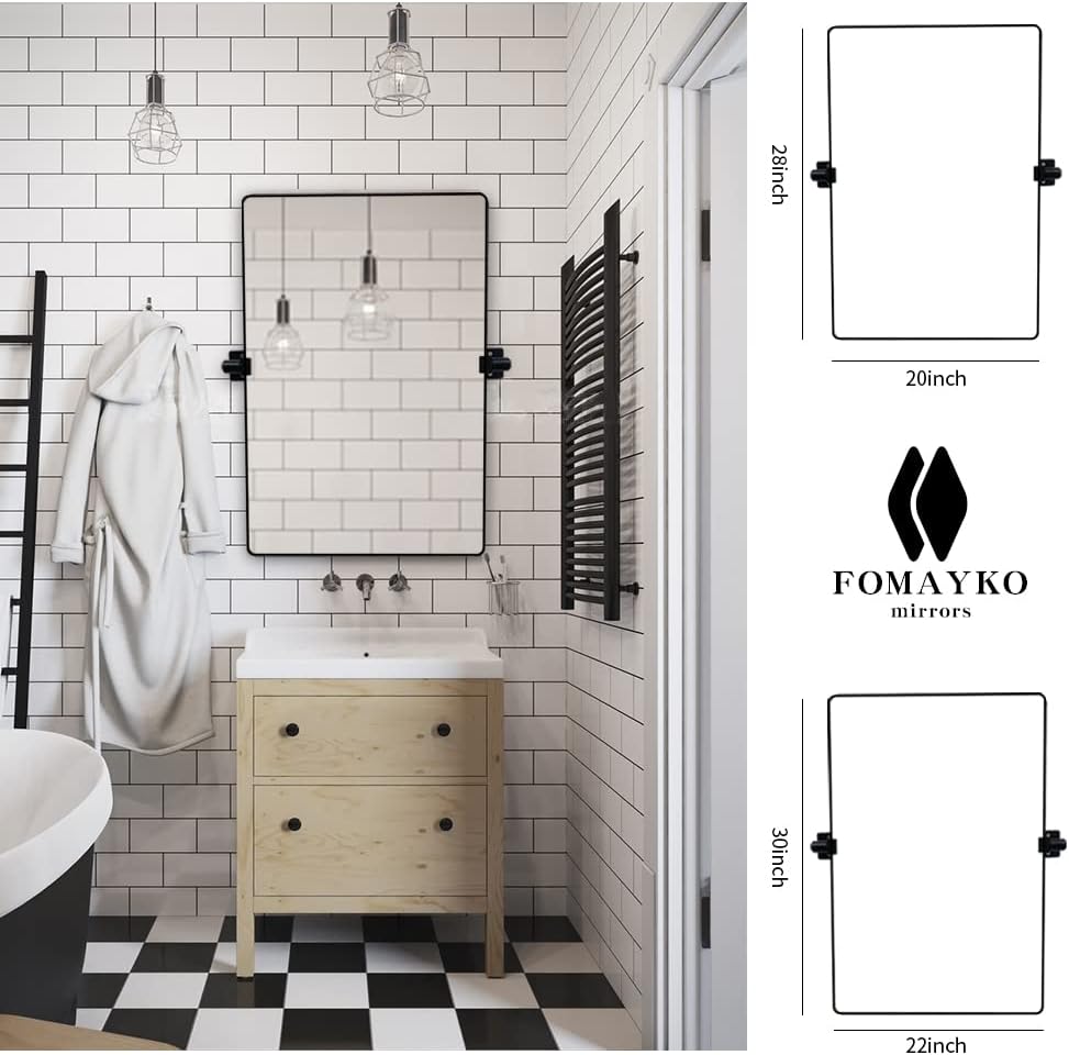 Black Aluminum Alloy Frame Pivot Rectangle Bathroom Mirror W2152