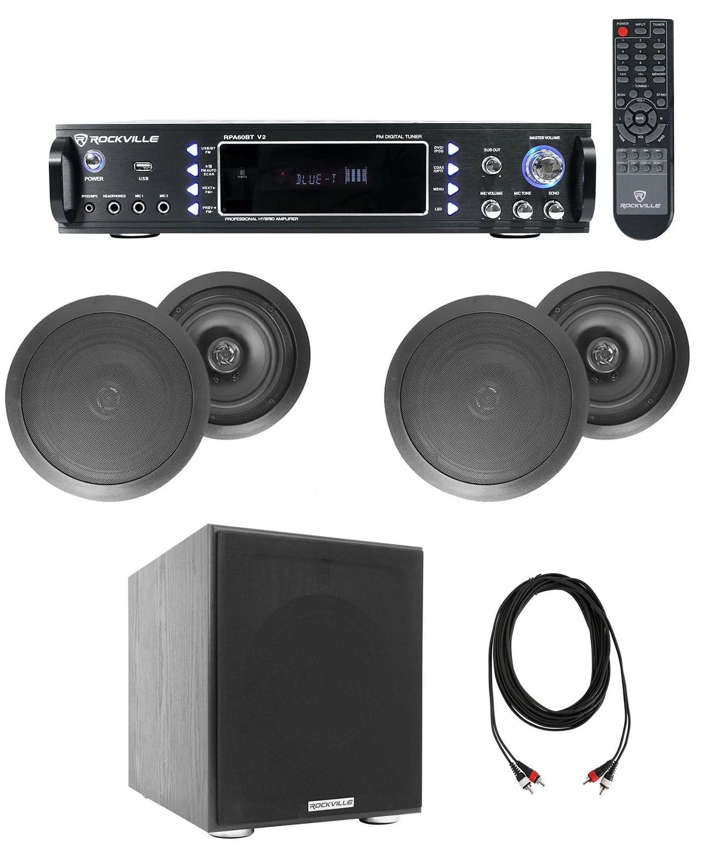 6.5" Black Ceiling Speaker Bluetooth Receiver Subwoofer Z4232