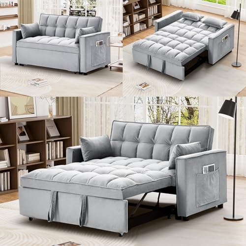 Dark Grey Velvet Convertible Sleeper Sofa Bed Z43843