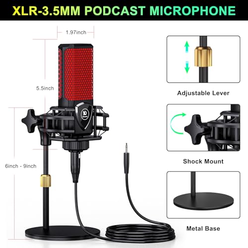 Podcast Microphone Bundle with Audio Mixer, 3.5mm Condenser Microphone, Soundboard with Voice Changer G71996