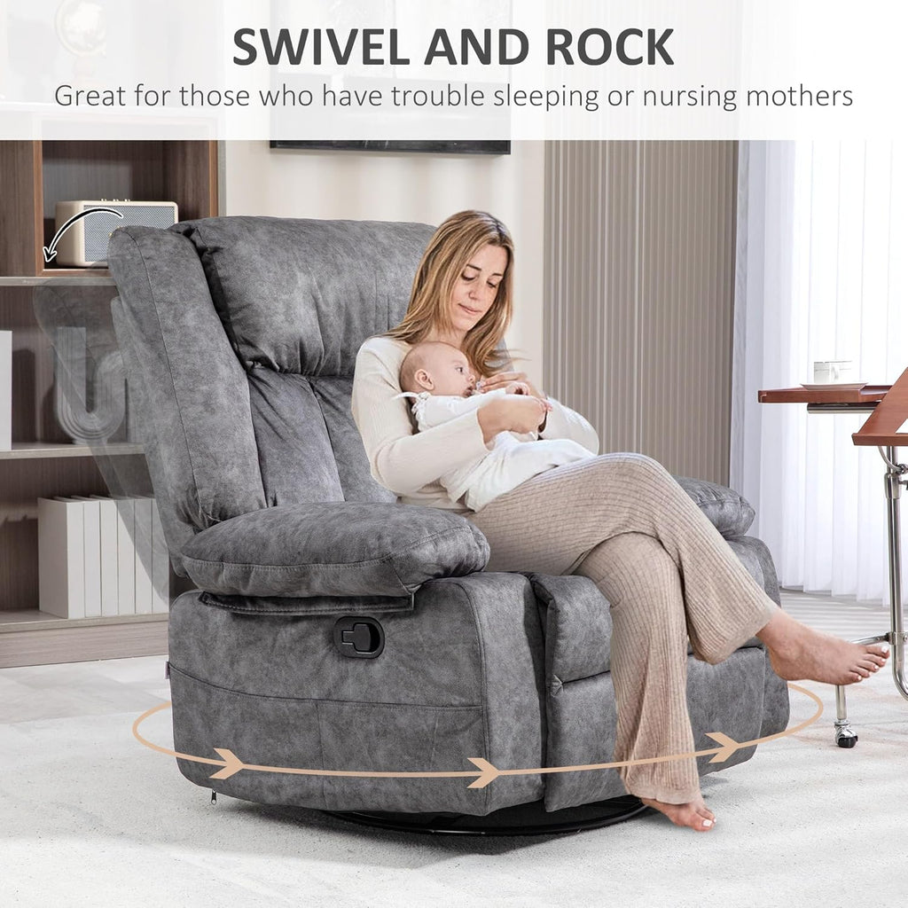 Gray Swivel Rocker Recliner Chair with Side Pockets and Metal Base Z2758