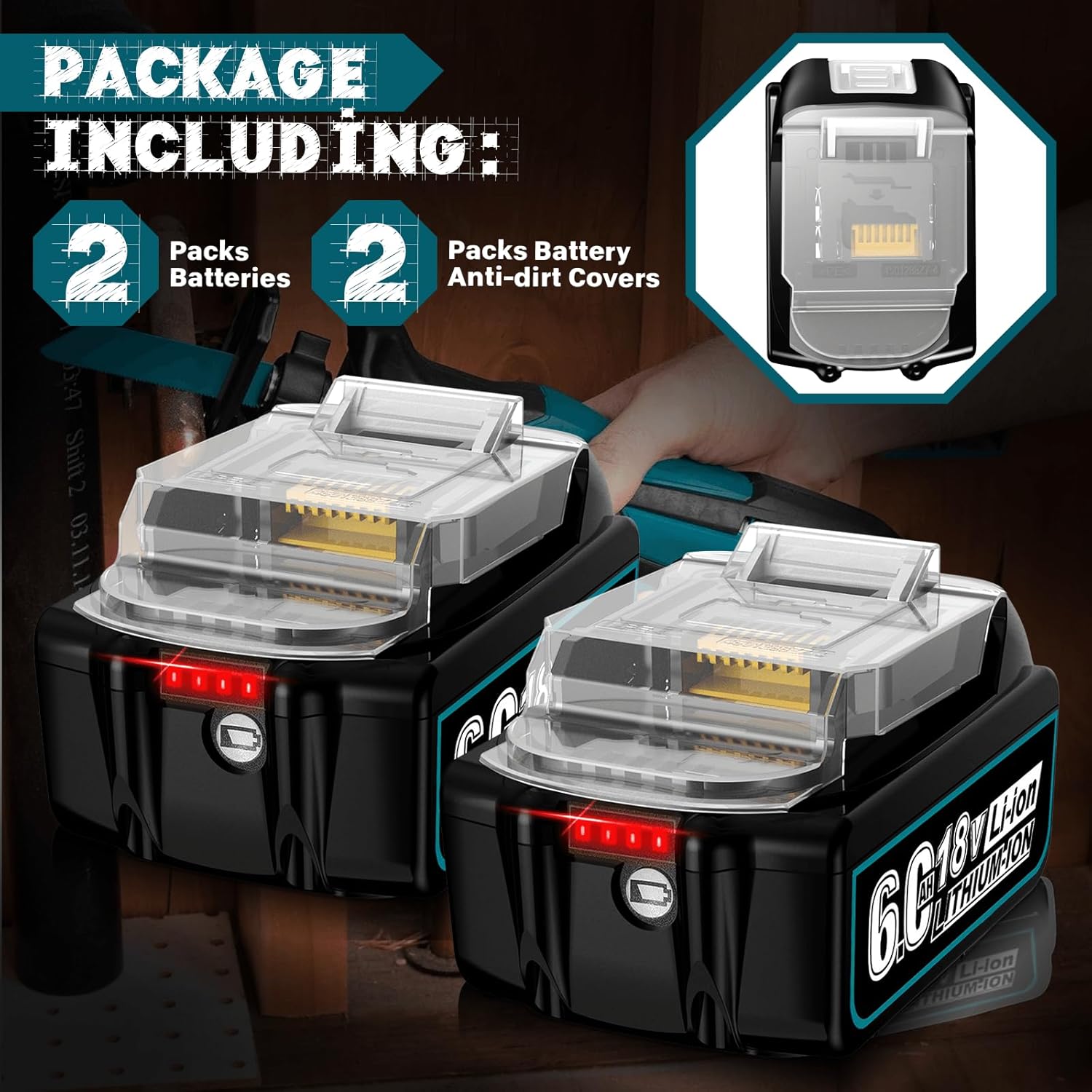 2Pack 18V 6.0Ah Battery with Dustproof Covers V373056